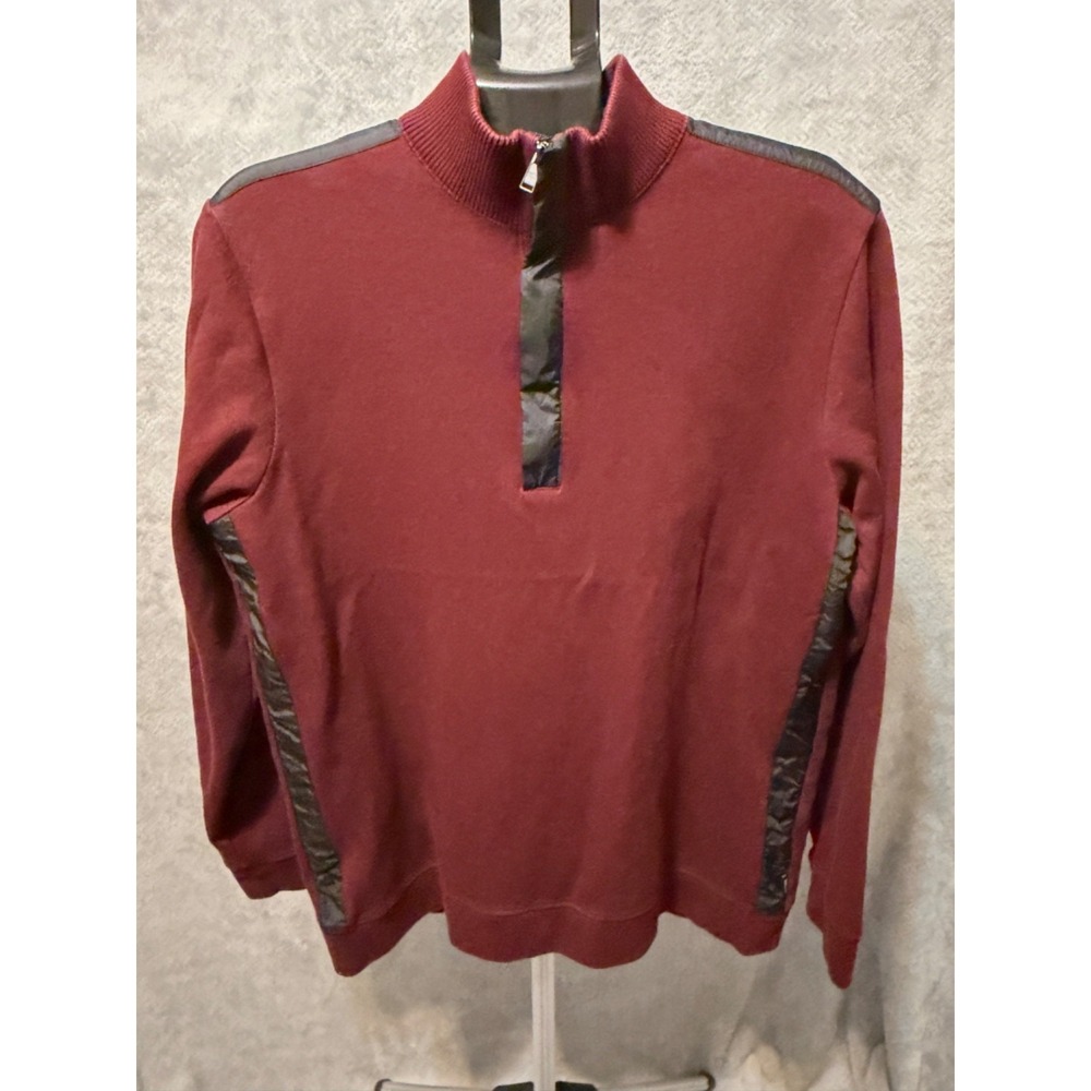 Hugo Boss Men Quarter Zip Burgundy Red Luxury Pullover Sweater Top Size Large